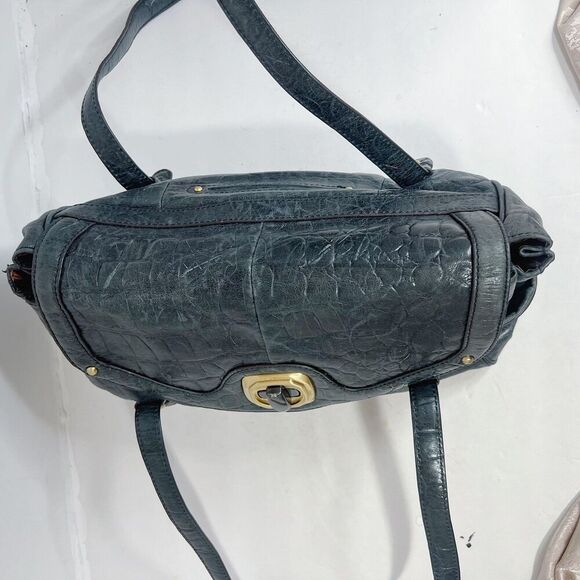B. Makowsky Black Leather Crocodile Embossed Shoulder Bag Purse - Picture 4 of 10